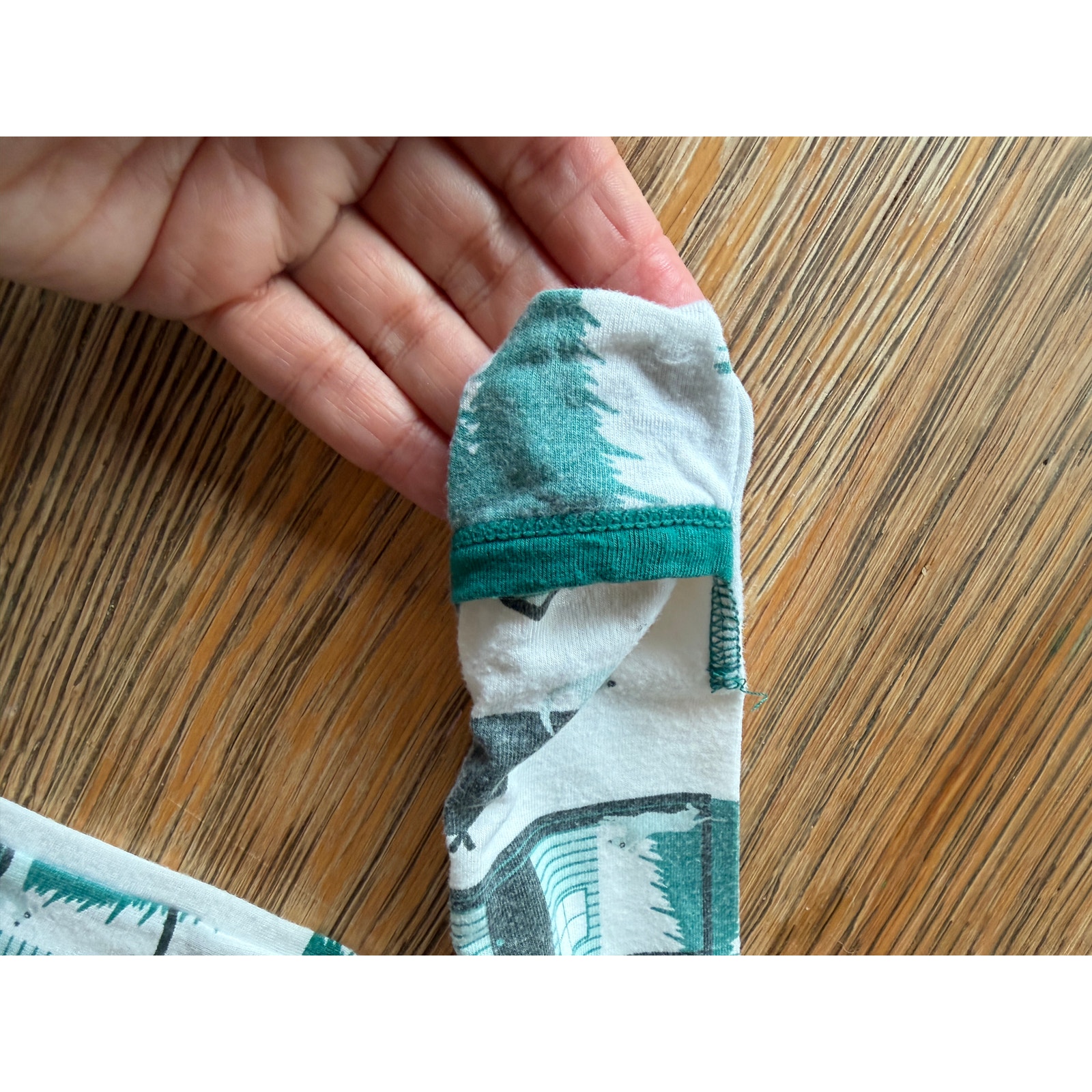 Kickee Pants Bamboo Zip Footie Newborn Cabin Bear Pine Tree Print Teal White — image 5 of 6